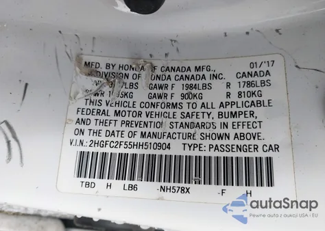 2017 Honda Civic Lx from USA, damaged, VIN 2HGFC2F55HH510904